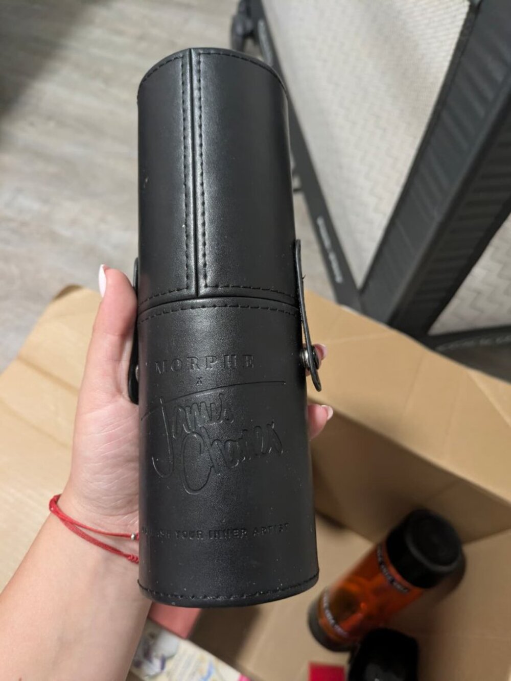 Morphe x Jaclyn Hill Black Faux Leather Cylinder Case With Crochet Needles